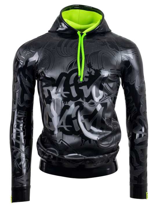 HOODIE NO PAIN NO GAIN „LOOSE FIT“ Latex Laser Edition schwarz lime green